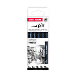 Uni-ball - Uni Pin - Fineliner st - 0,2-1,0 - Sort - 5 stk