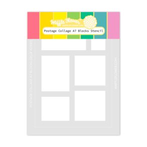 Waffle Flower - Stencil - Postage Collage - A7 - Blocks
