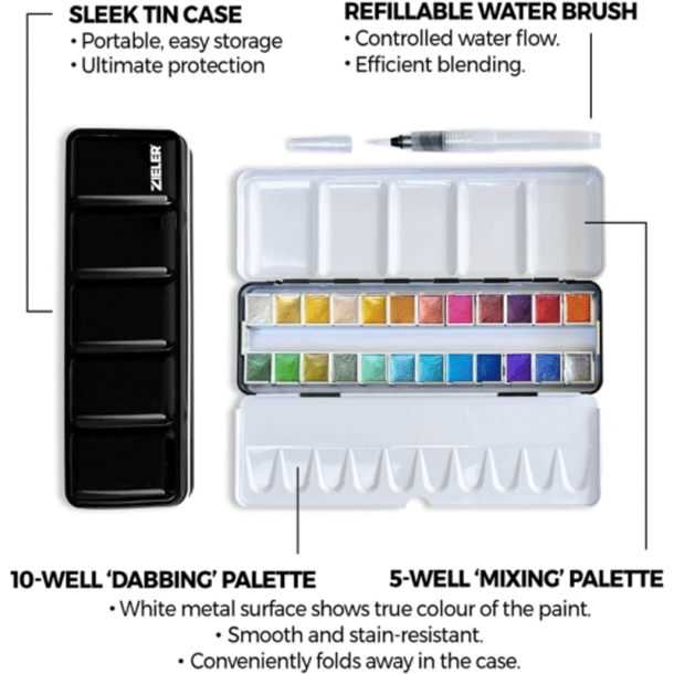 Zieler - Akvarelfarve s�t - Metallic - 24 stk